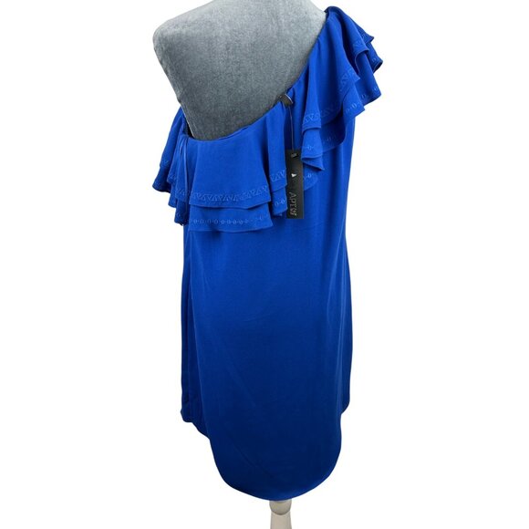 APT. 9 Women's One Shoulder Embroidered Ruffle Dress Blue Lined Royal Sz M NWT - Picture 9 of 14